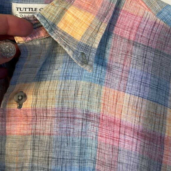 Tuttle Golf Collection Plaid Shirt Hand Woven Madras Pink Purple Mens size L - Picture 4 of 9